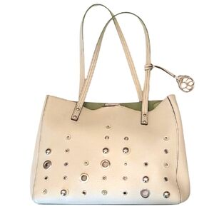 Jessica Simpson JS Handbag Logo Tag White Silver Bucket Tote Bag Large Satchel